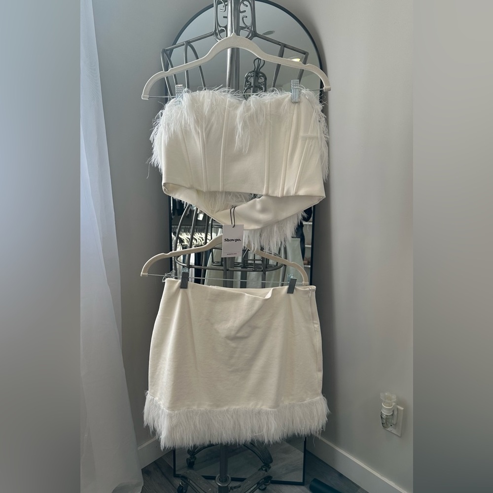 Two piece set strapless top and skirt